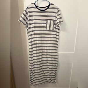 Striped navy blue & white Short Sleeve T-shirt Dress